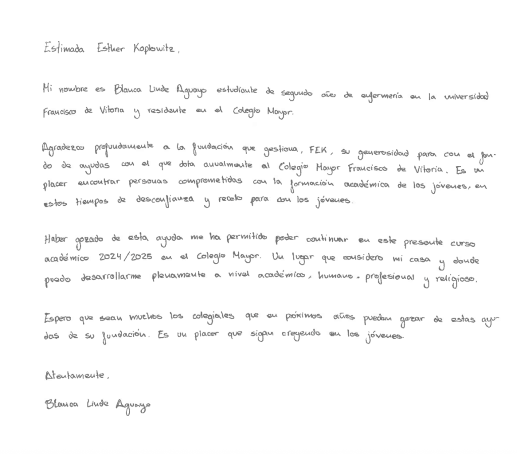 Carta de Blanca a Esther Koplowitz